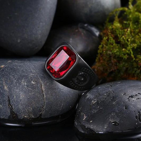 Titanium Square Zircon Stainless Steel Ruby Ring