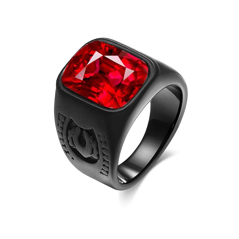 Titanium Square Zircon Stainless Steel Ruby Ring