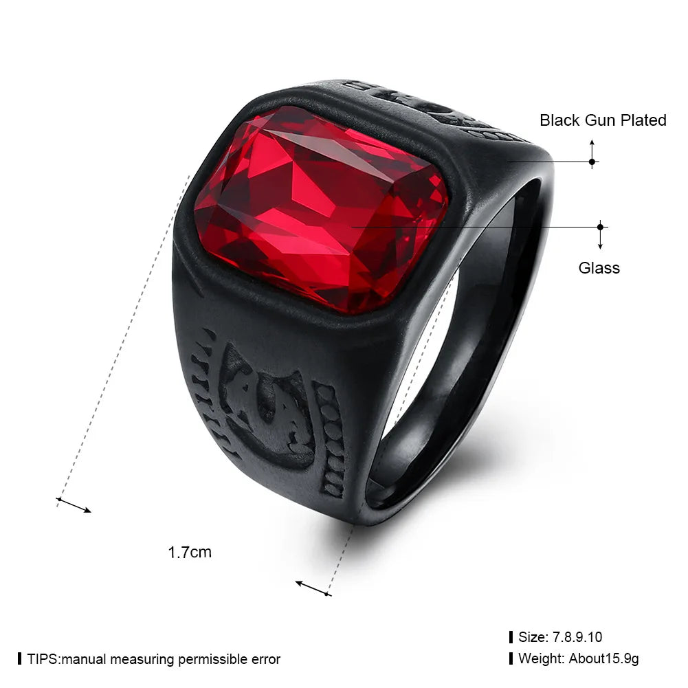 Titanium Square Zircon Stainless Steel Ruby Ring