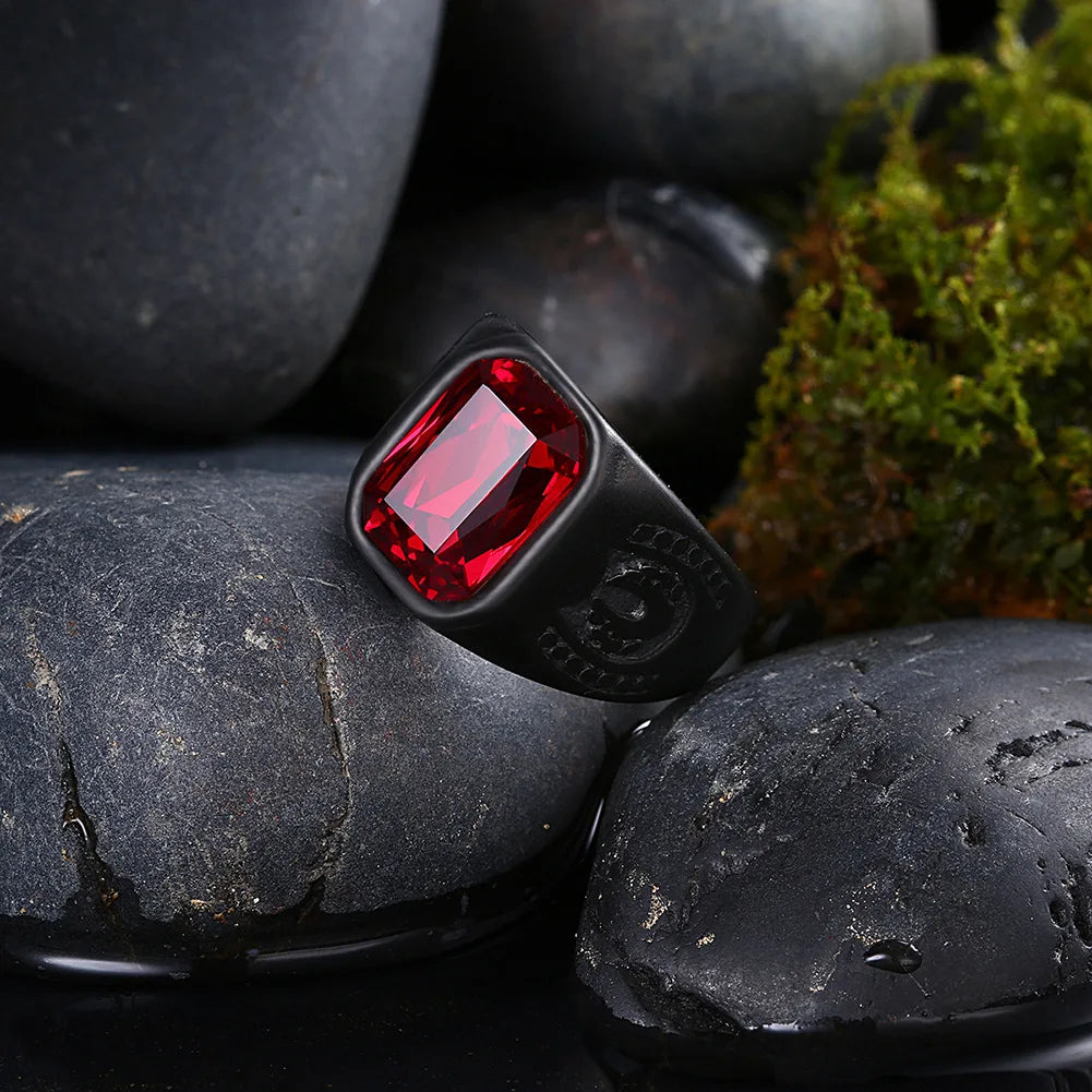 Titanium Square Zircon Stainless Steel Ruby Ring