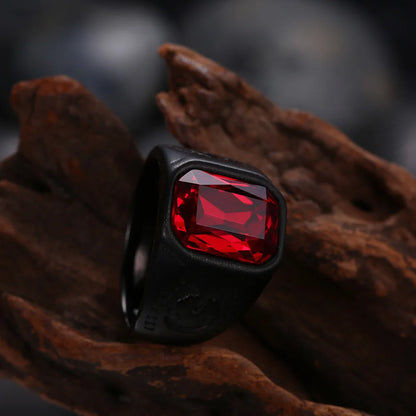 Titanium Square Zircon Stainless Steel Ruby Ring