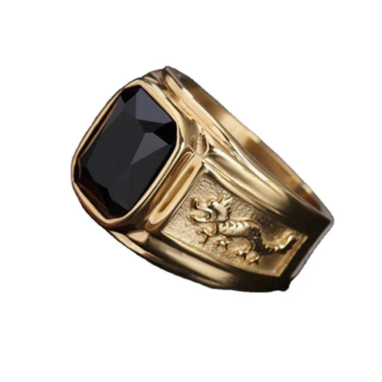 Gold or Silver Plated Dragon Pattern Black Blue Crystal Man Ring