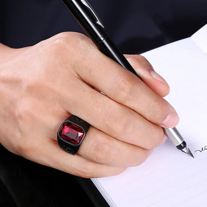 Titanium Square Zircon Stainless Steel Ruby Ring