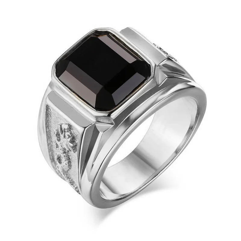 Gold or Silver Plated Dragon Pattern Black Blue Crystal Man Ring