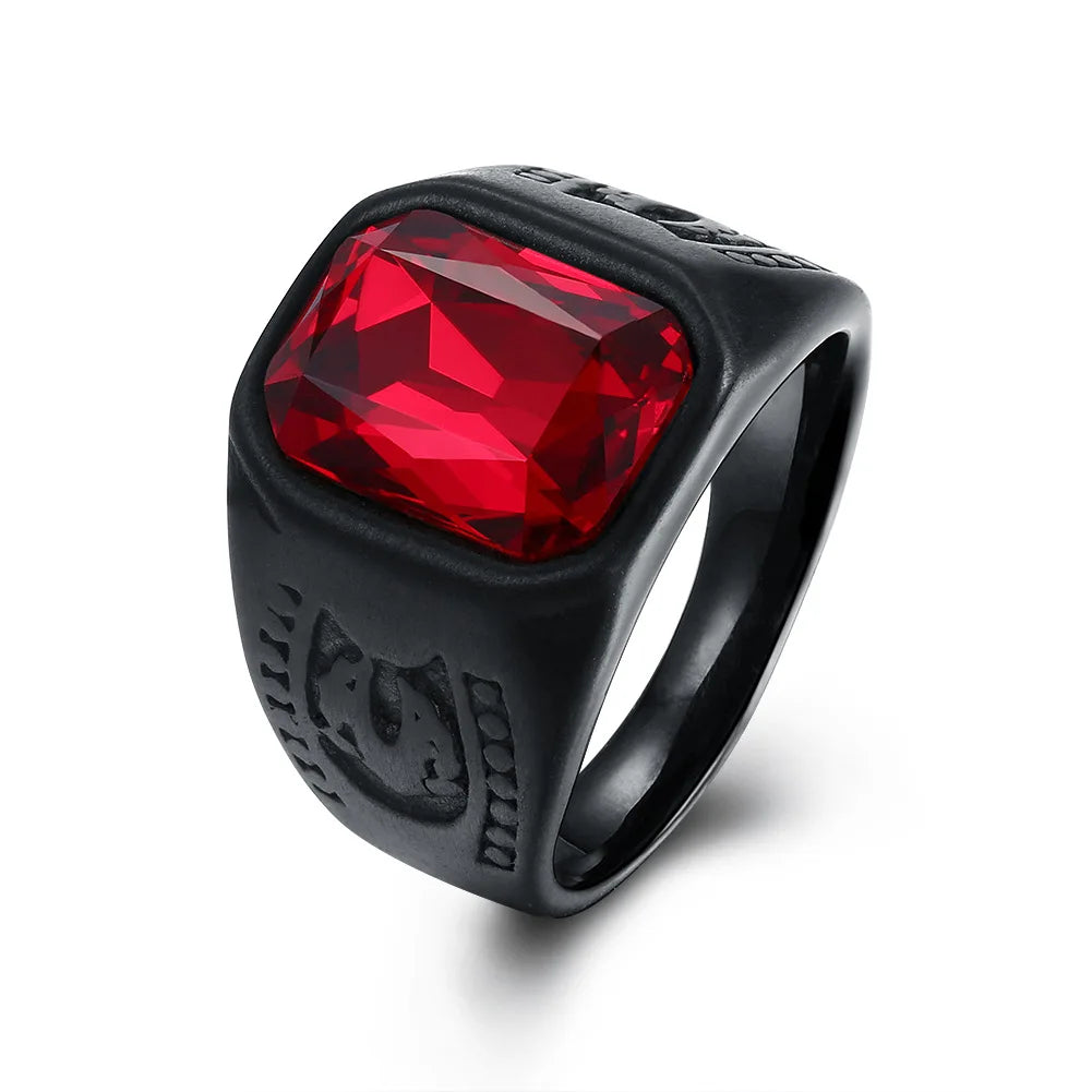 Titanium Square Zircon Stainless Steel Ruby Ring