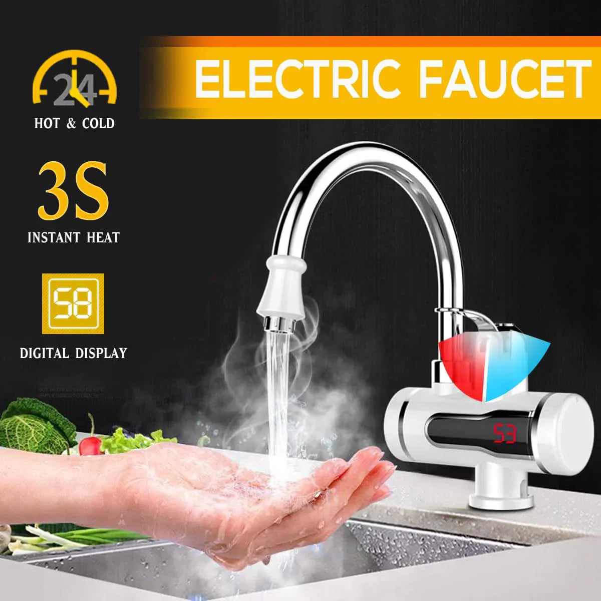 Instant Hot Water Tap Electric Geyser for Bathroom or Kitchen Basin