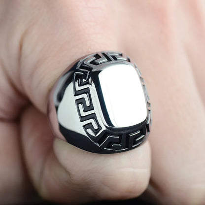 Glossy Great Wall Pattern Geometric Rings for Mens