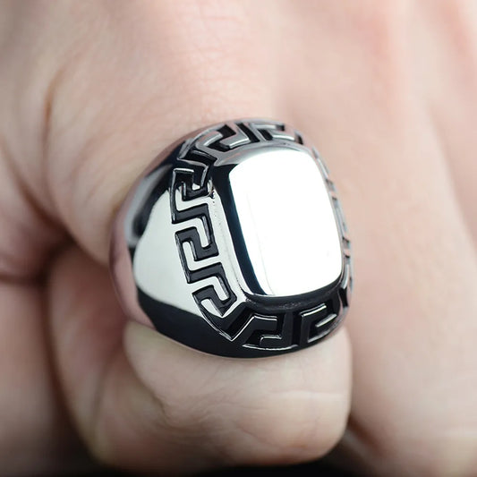 Glossy Great Wall Pattern Geometric Rings for Mens