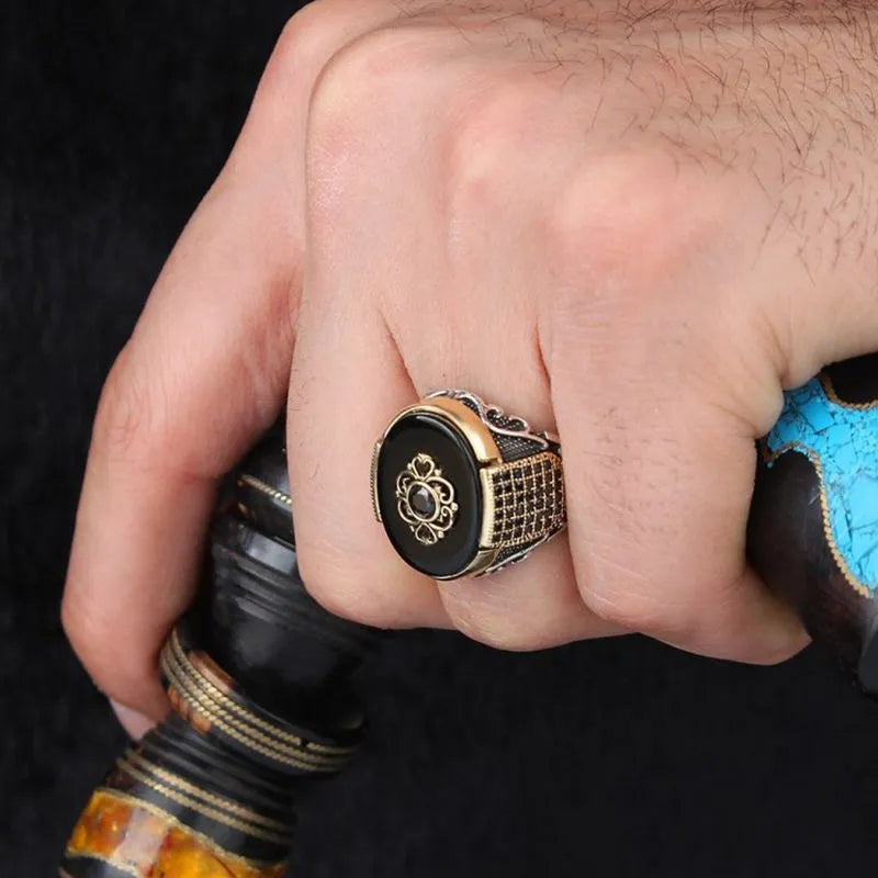 Double Sword Black Zircon Ring