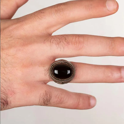 Black Stone Turkish Ottoman Tughra Ring