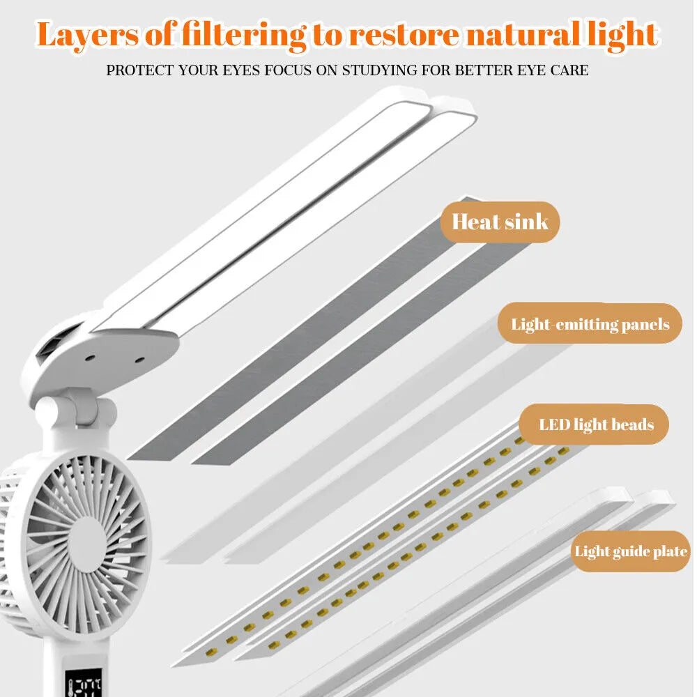Foldable Eye Protection Table Lamp with Fan