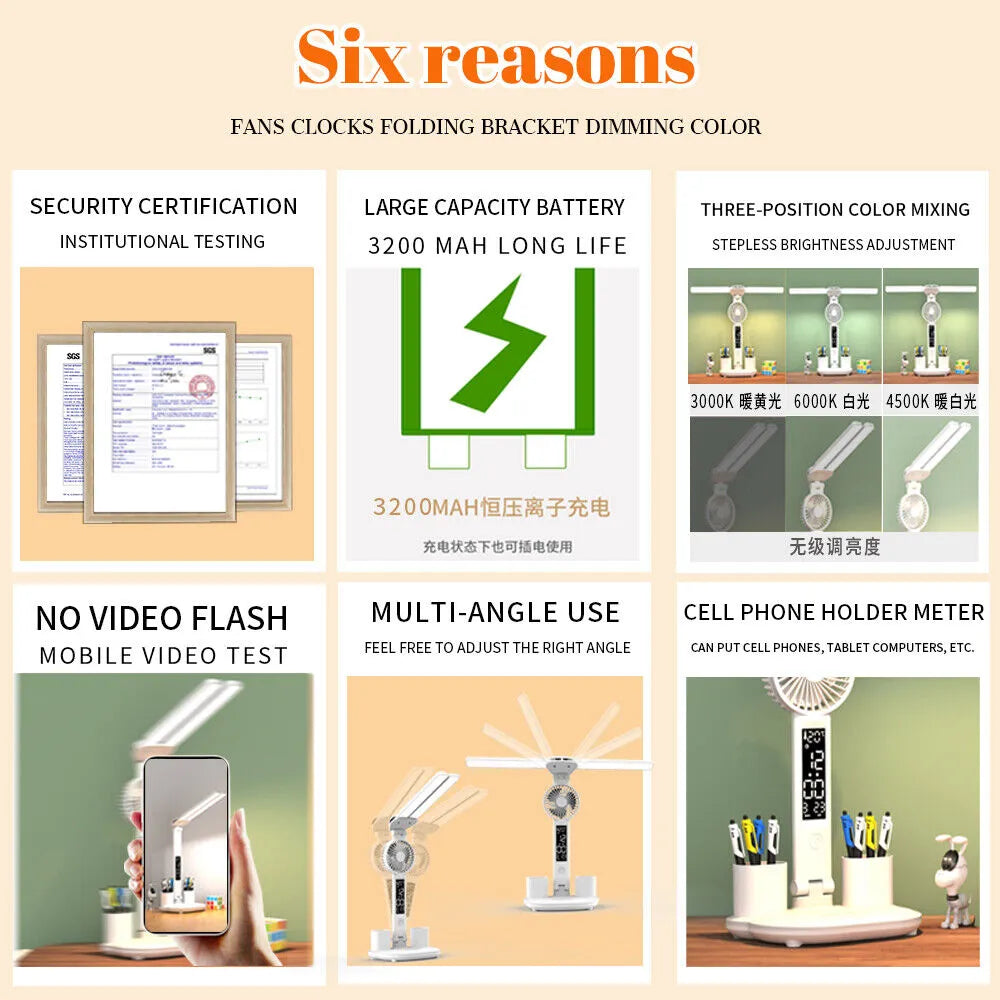 Foldable Eye Protection Table Lamp with Fan